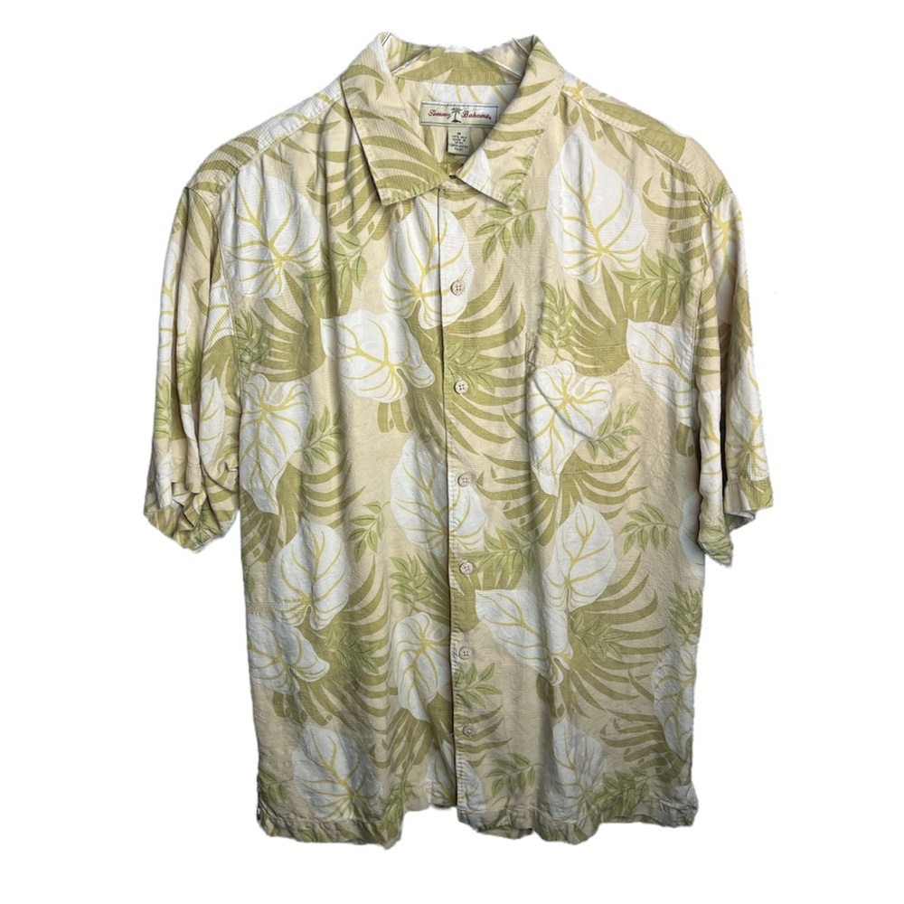 Tommy Bahama Mens Button Down Green Polo 100% Silk